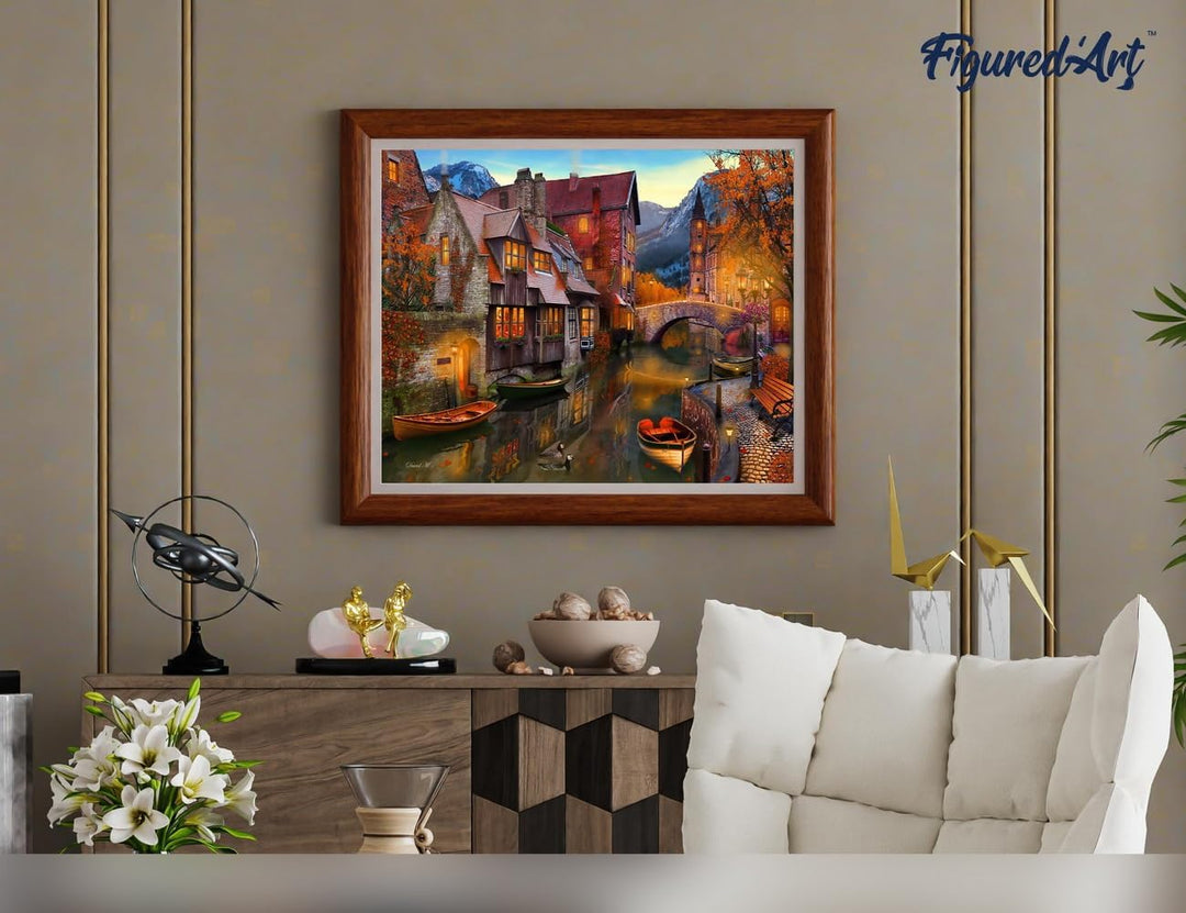 Figured'Art Malen Nach Zahlen Erwachsene Mit Rahmen Kanal im Herbst - Paint by Numbers Basteln DIY B