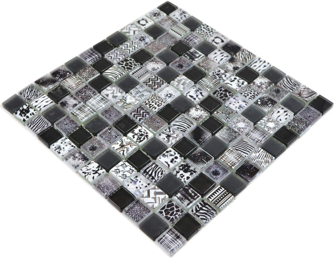 Mosaik Fliese Glasmosaik Quadrat Crystal mix schwarz für WAND KÜCHE Wandverblender Fliesenspiegel Ve
