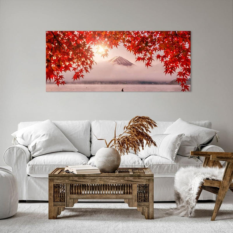 Wandbilder Dekoration Wohnzimmer Vulkan See Panorama Bilder auf Leinwand 120x50cm Leinwandbild mit R