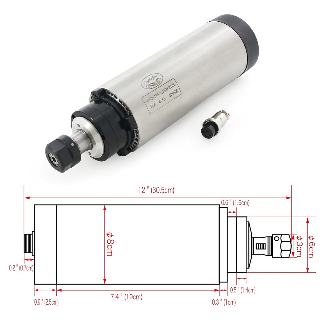 RATTMMOTOR 2.2kW 220V Luftgekühlten Spindelmotor mit 14 Stück ER20 Spannzange und 2.2kW 220V VFD Fre
