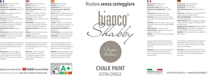 bianco Shabby® Grigio Tortora Kreidefarbe Wasserbasis für Alle Oberflächen einfach zu verarbeiten oh
