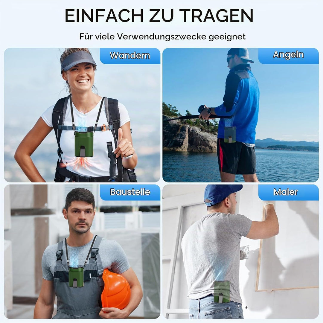 Tragbarer Ventilator Akku, Klein T Shirt Ventilator mit Clip, Aufladbarer Waist Fan on Belt, Turbo G
