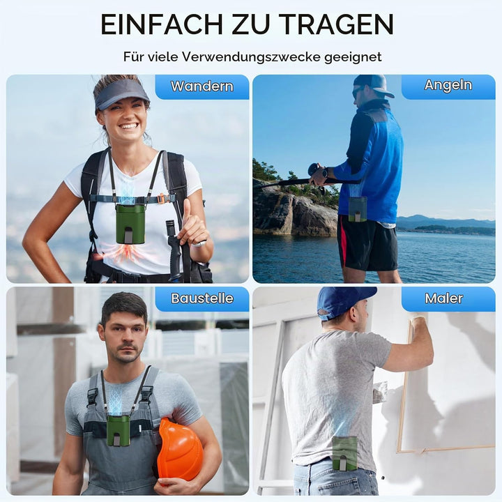 Tragbarer Ventilator Akku, Klein T Shirt Ventilator mit Clip, Aufladbarer Waist Fan on Belt, Turbo G