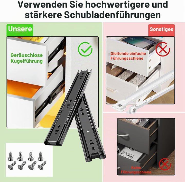 Nachttisch Schmal mit Led, Schmaler Kleiner Nachtschrank mit Steckdose und 3 Schubladen, Nachtkästch