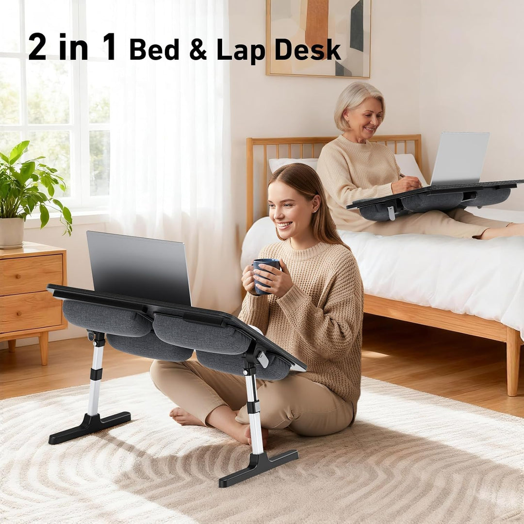 Laptoptisch für Bett 60 * 40cm, Betttisch Klappbar Höhenverstellbar und Winkelverstellbar, rutschfes