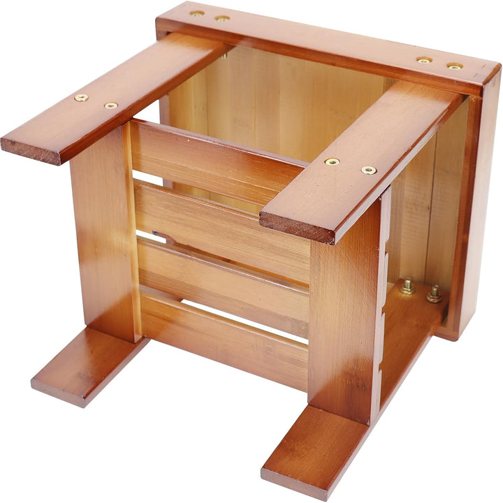 2er Set Bambus Duschhocker, Kleiner Badezimmer Hocker aus Holz mit Ablage, 28 x 23 x 26 cm Natur Bam