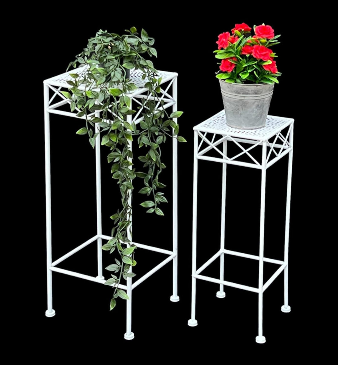 DanDiBo Blumenhocker Weiss Metall Eckig Blumenständer 96314 2er Set Beistelltisch Blumensäule Modern