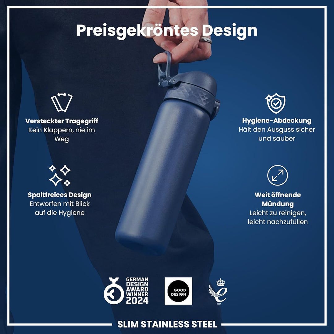 ION8 Leicht Stahl-Trinkflasche, 600 ml, Nicht IsoliertAuslaufsicher, Einhandöffnung, Sichere Verrieg