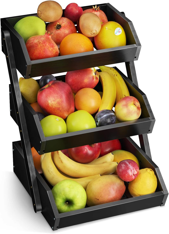 G.a HOMEFAVOR Bambus Obstkorb 3 Etagen Abnehmbarer Obstständer Aufbewahrung Halter für Gemüse Snacks