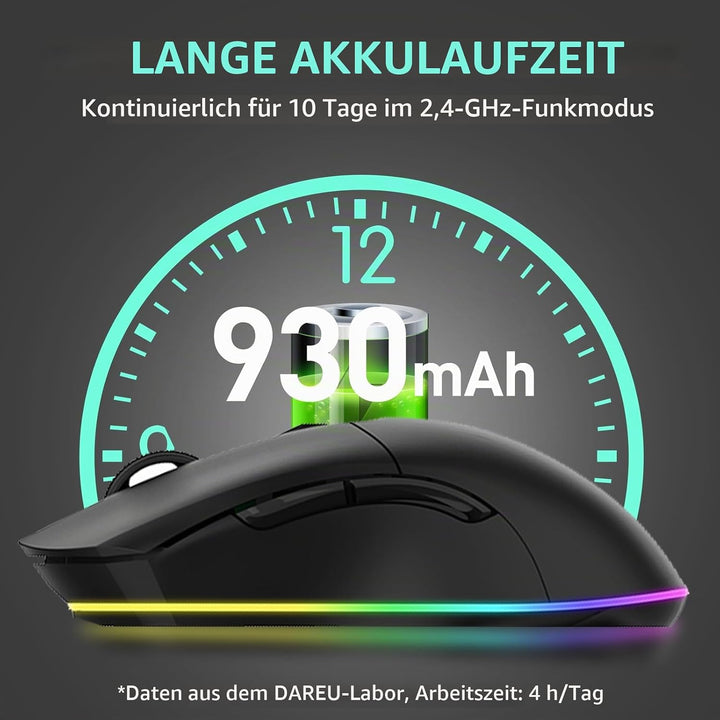 DAREU EM901X Kabellose Gaming-Maus mit Ladestation Wiederaufladbar RGB, 12K DPI, 6 Programmierbare T
