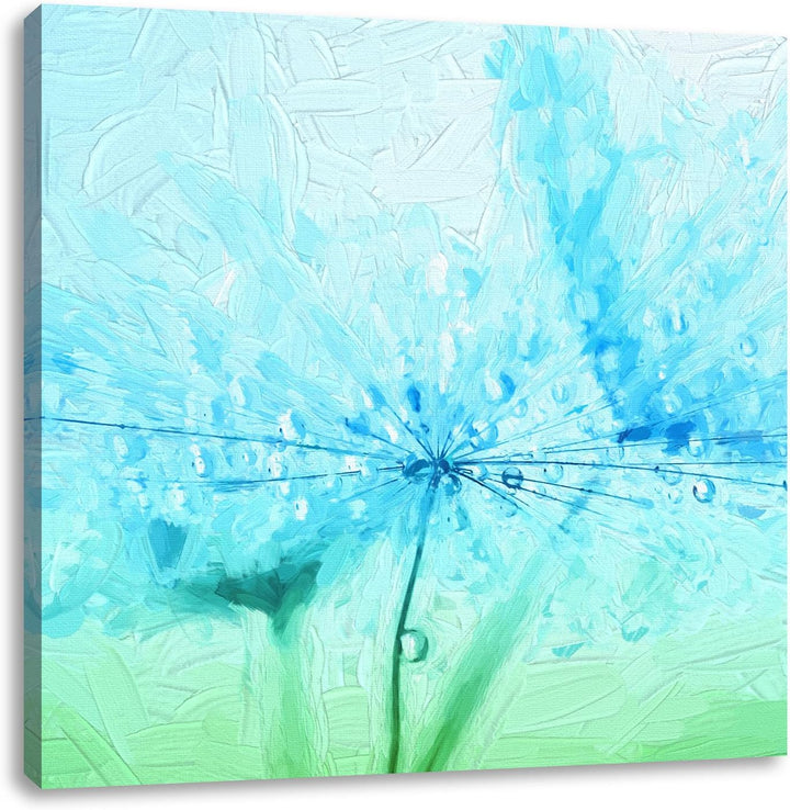 Pixxprint Pusteblume bedeckt mit Tropfen Pinsel Effekt, Format: 70x70 auf Leinwand, 70x70
