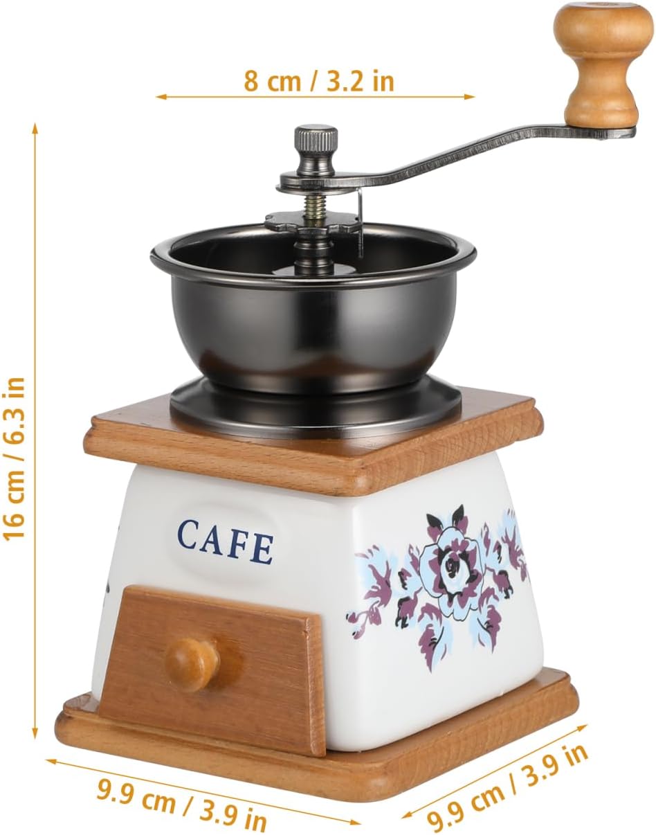 ABOOFAN Retro-Kaffeemühle, Vintage-Handkaffeemühle mit Handkurbel, Holzschublade, Espressomühle für