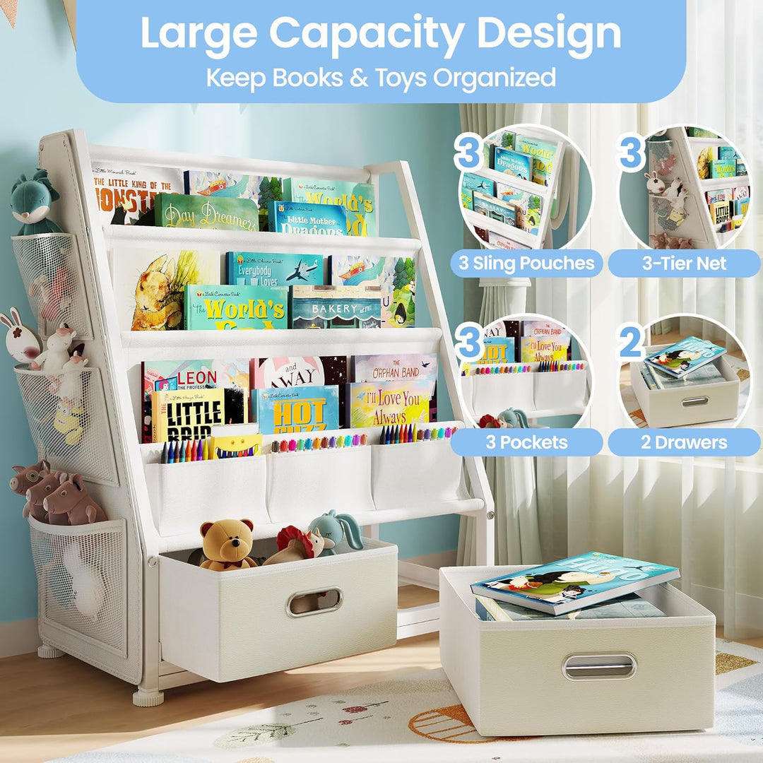 GoTiling Kinder Bücherregal Kinderzimmer Spielzeugregal: Bücherregal mit 2 Aufbewahrungsboxen und 3
