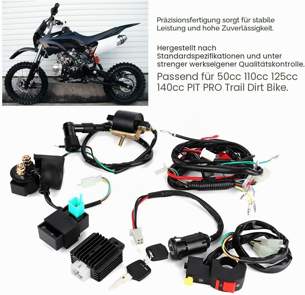 Motorstartkabelbaum,110cc wiring harness kompletter Kickstart-Motorkabelbaumsatz für modifizierte 11