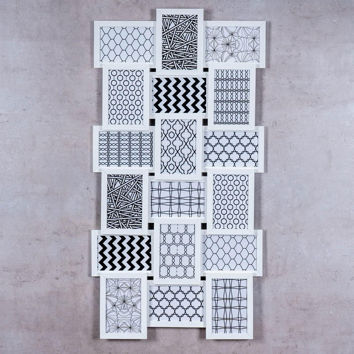 Bilderrahmen 18 Fotos 10x15 Weiss Holz-Optik Nachhaltig Bildergalerie Fotocollage Deko Recycled Coll