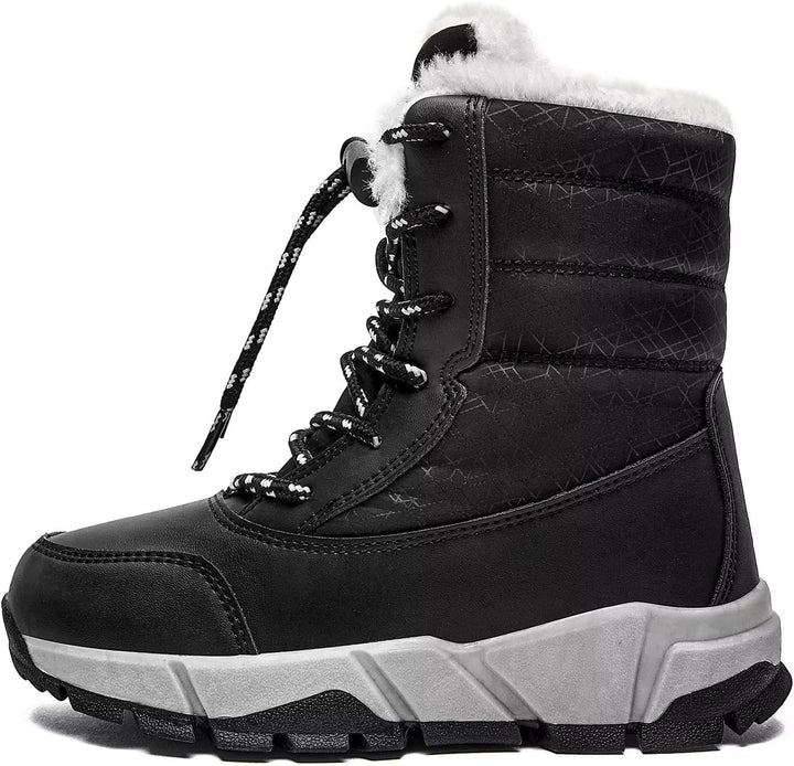 HOBIBEAR Kinder Winterstiefel Schneestiefel Winter Outdoor Warme Stiefel Jungen Mädchen 35 EU Schwar