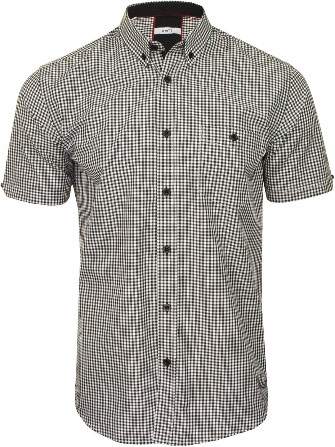Xact Herren Kurzarmhemd mit Gingham-Karo, Button-Down-Kragen, Normale Passform M Black/ White, M Bla