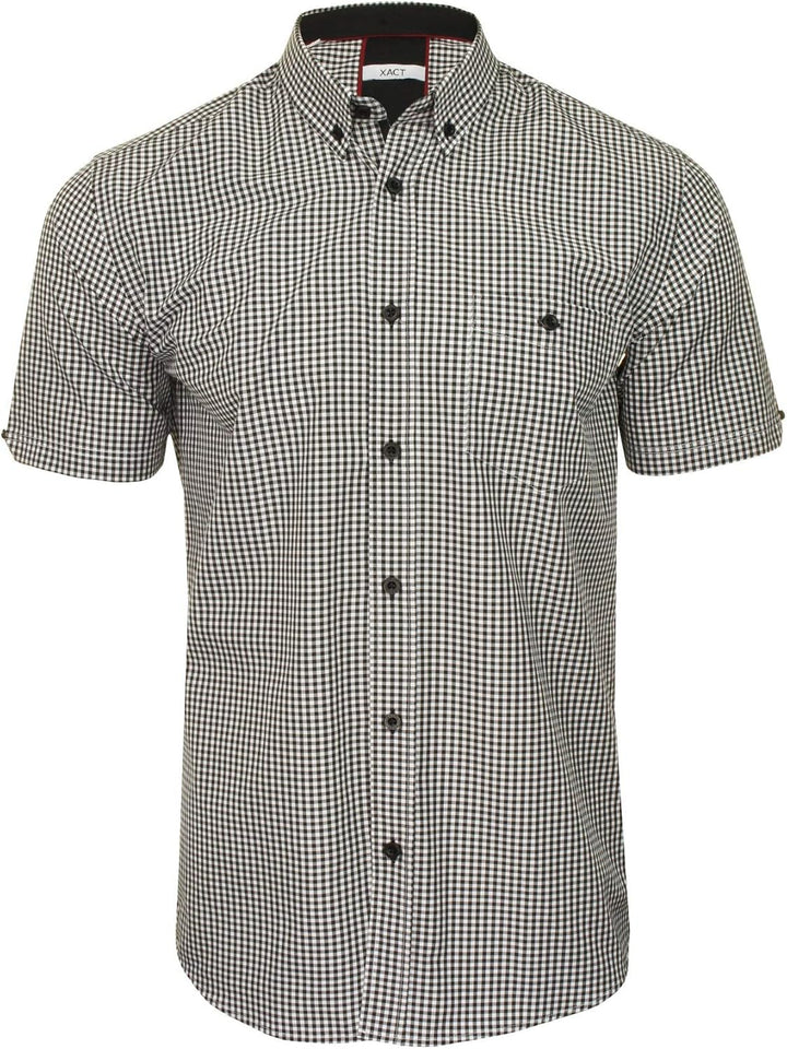 Xact Herren Kurzarmhemd mit Gingham-Karo, Button-Down-Kragen, Normale Passform M Black/ White, M Bla