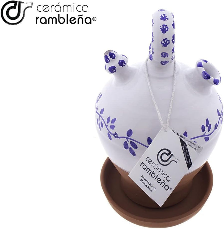 CERÁMICA RAMBLEÑA | Tonkrug aus rotem Ton | Dekorierter Tonkrug mit rundem Griff und umgedrehter Bas