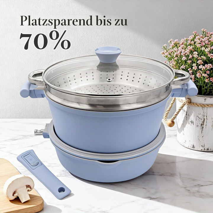 AIKENBBKK Antihaft Topf und Pfannenset, Keramik-Kochgeschirrset Pfanne 28cm mit abnehmbarem Griff, D