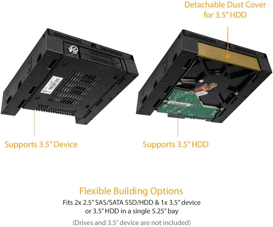 ICY DOCK 2X 2,5" SATA/SAS HDD/SSD Wechselrahmen mit schraubenlosen Trays Plus 3,5" Slot für HDD/Gerä