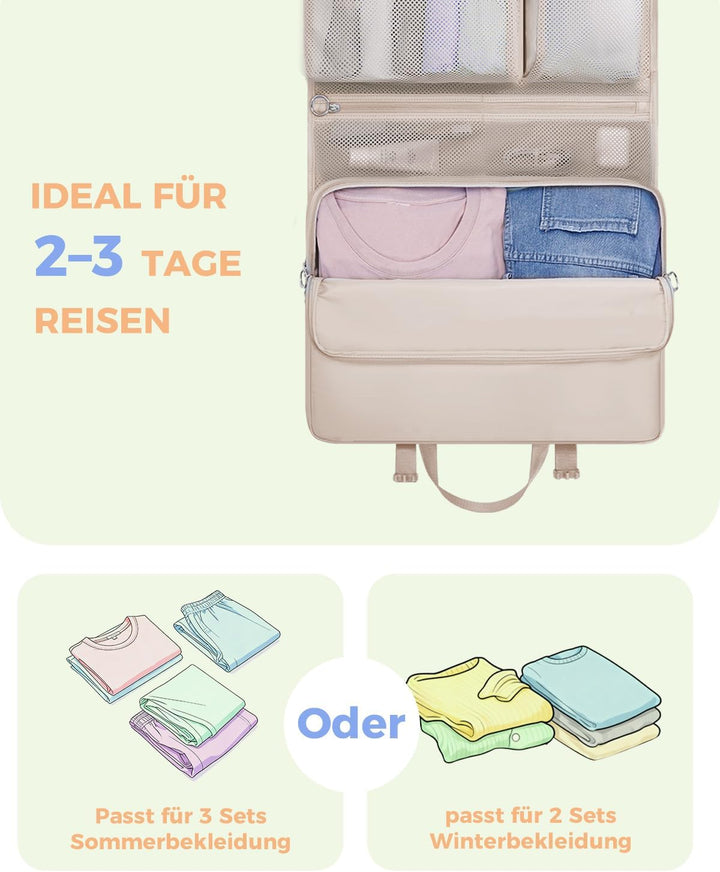WANDF 6-in-1 Packing Cubes Koffer Organizer mit 360°-Aufhängehaken, Wasserabweisende Packwürfel Komp