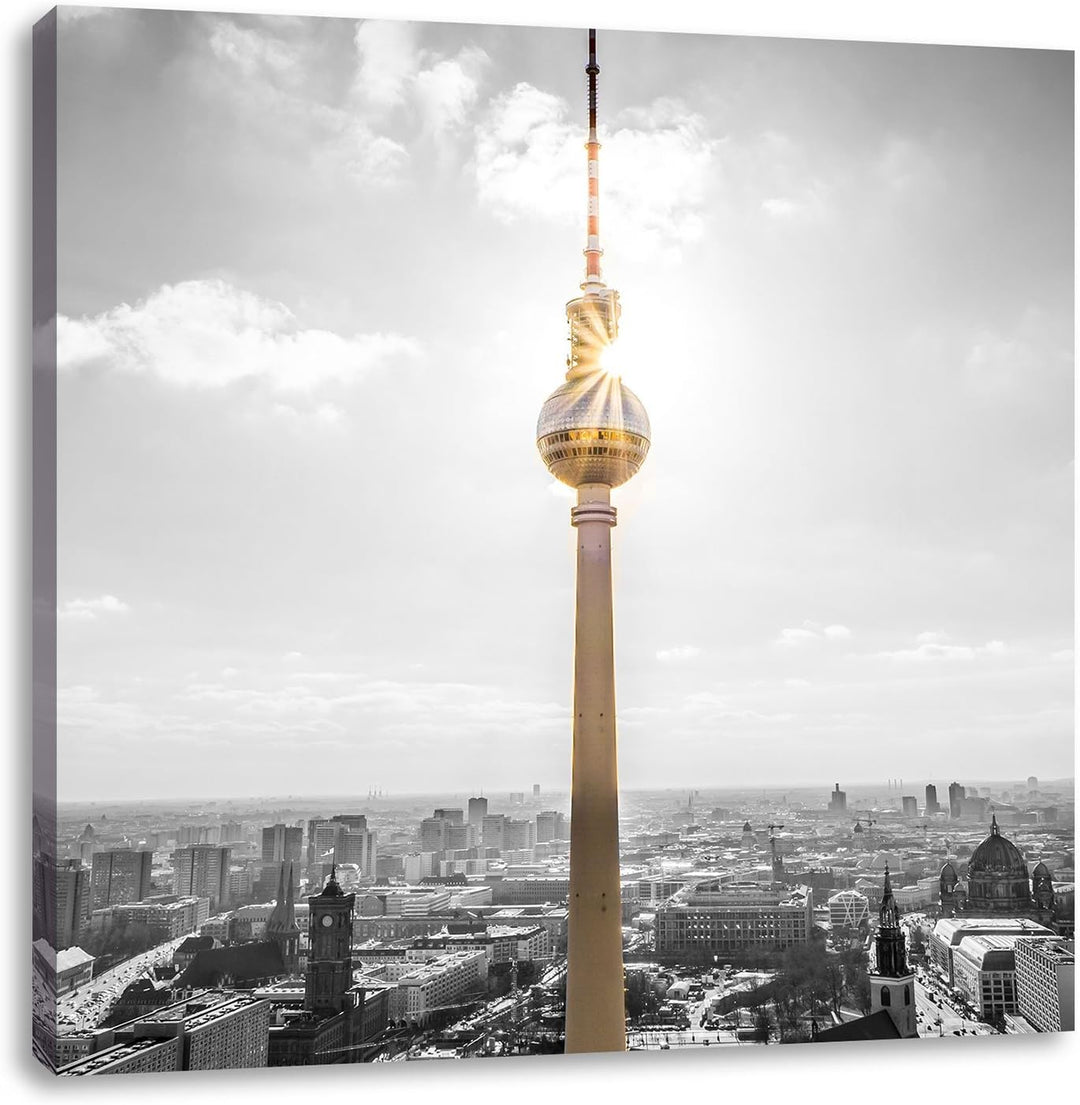 Pixxprint Berliner Fernsehturm als Leinwandbild/Grösse: 70x70 cm/Wandbild/Kunstdruck/fertig bespannt