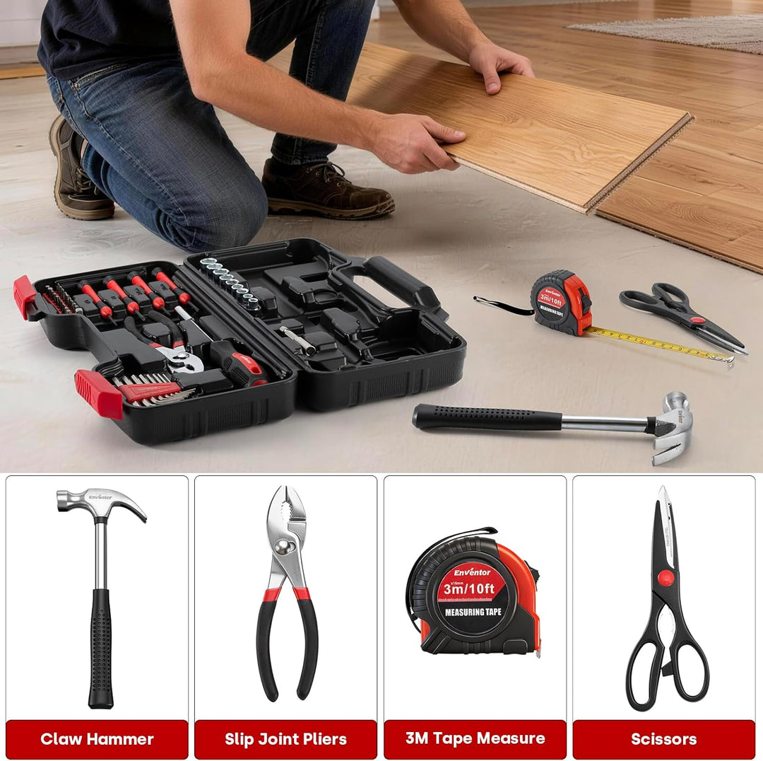 Enventor 48-Tlg Kleiner Werkzeugkoffer, Rotes Mini-Werkzeugset mit Hammer und Schraubendreher-Set, i
