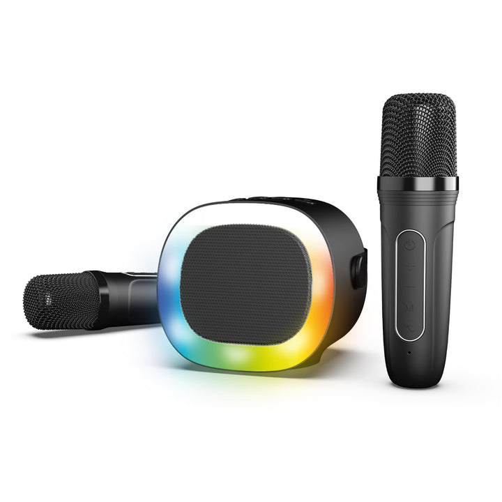 R-MUSIC Karaduo Karaoke-Komplett-Set – 2 kabellose Karaoke-Mikrofone + tragbarer Bluetooth-Lautsprec