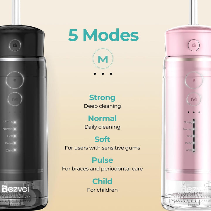 Reise Munddusche Kabellos Zahnreinigung: Oral Irrigator mit 5 Modi, 180ML Wassertank IPX7 Wasserdich
