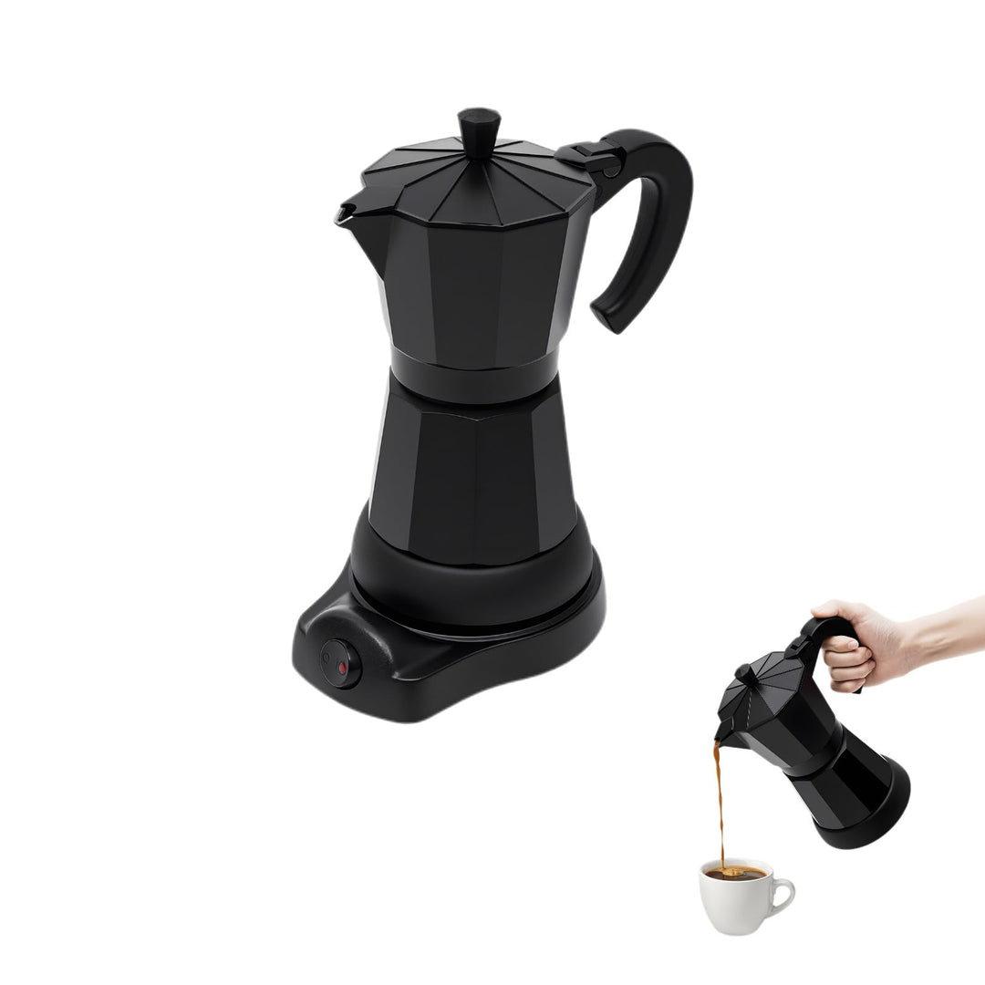 Elektrischer Espresso-Kocher 480W, 300ml Mokka Kaffeekanne aus Aluminium, für 2-3 Tassen Cappuccino