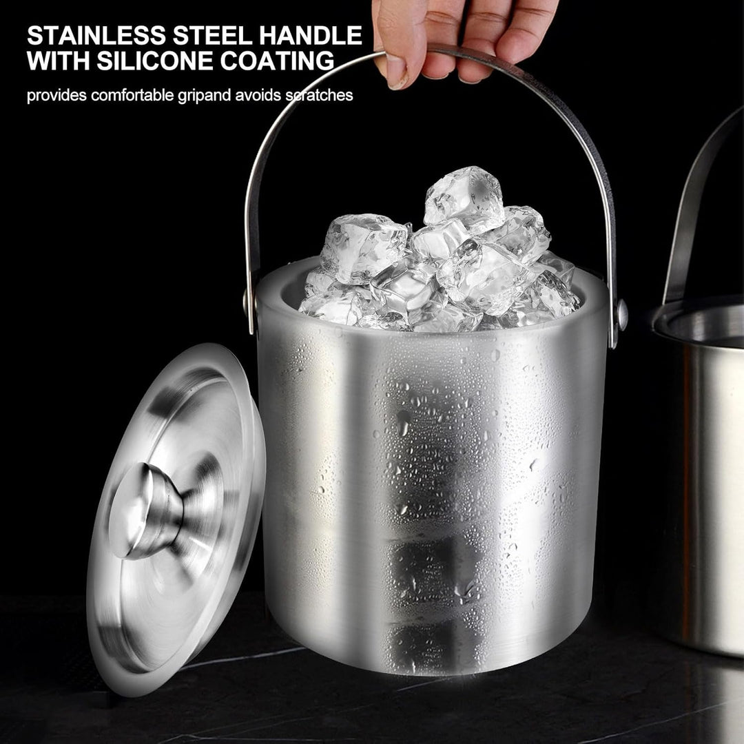 Eiskübel, 2L Eiswürfelbehälter mit Deckel & Schaufel Edelstahl Eiseimer für Eiswürfel doppelwandiger