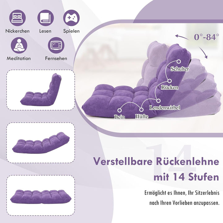 RELAX4LIFE Bodenstuhl Faltbar, Lazy Sofa, Meditationsstuhl, Bodensessel mit Verstellbarer Lehne, für
