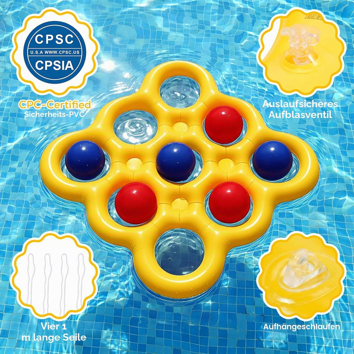 MoKo Tic-Tac-Toe Wasserspiel-Set für den Pool, Aufblasbare Pool-Schwimmhilfe mit 10 Bällen, Spiele f