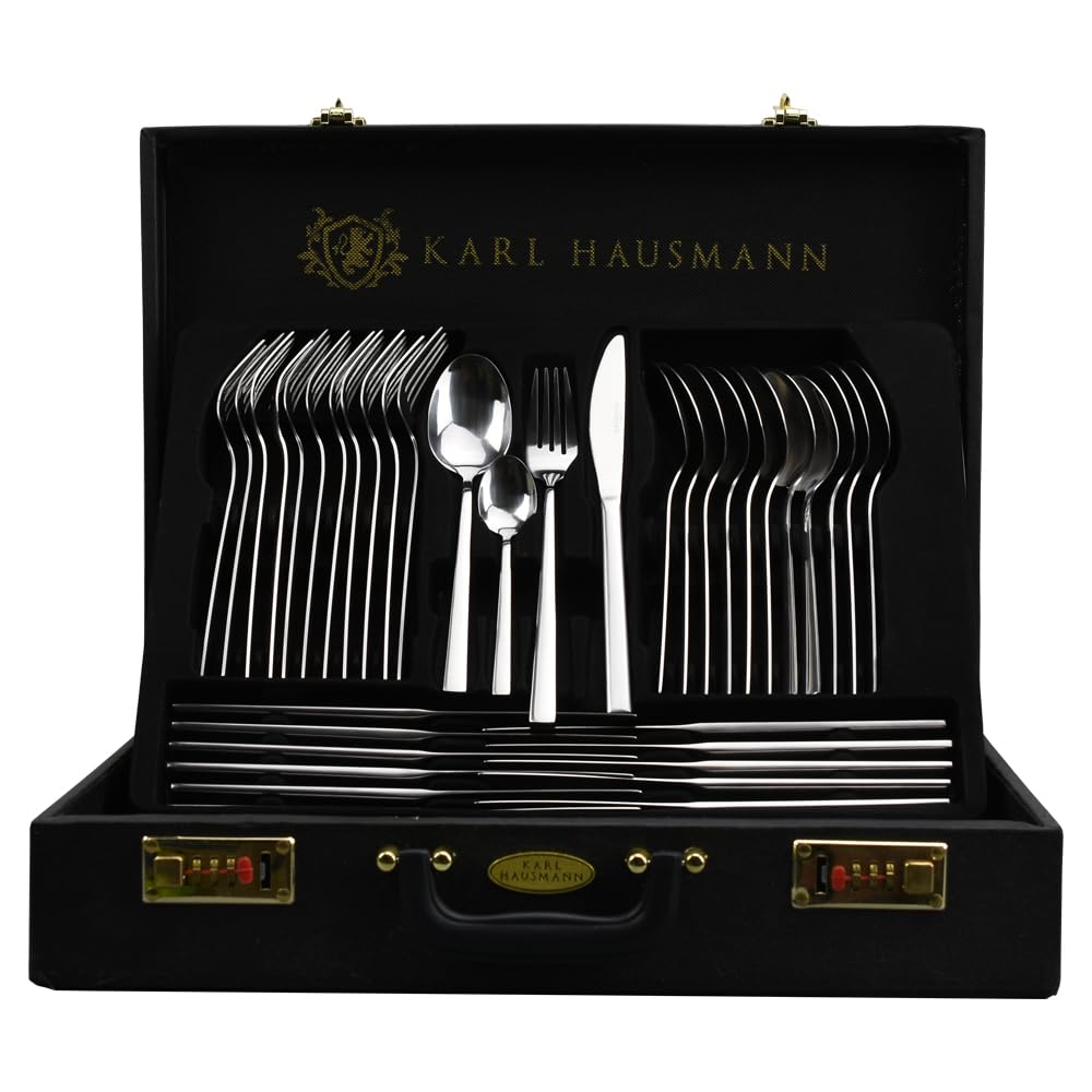 KARL HAUSMANN Besteck Set 12 Personen, 72 teilig Edelstahl Besteckset mit Koffer - Essbesteck mit Me
