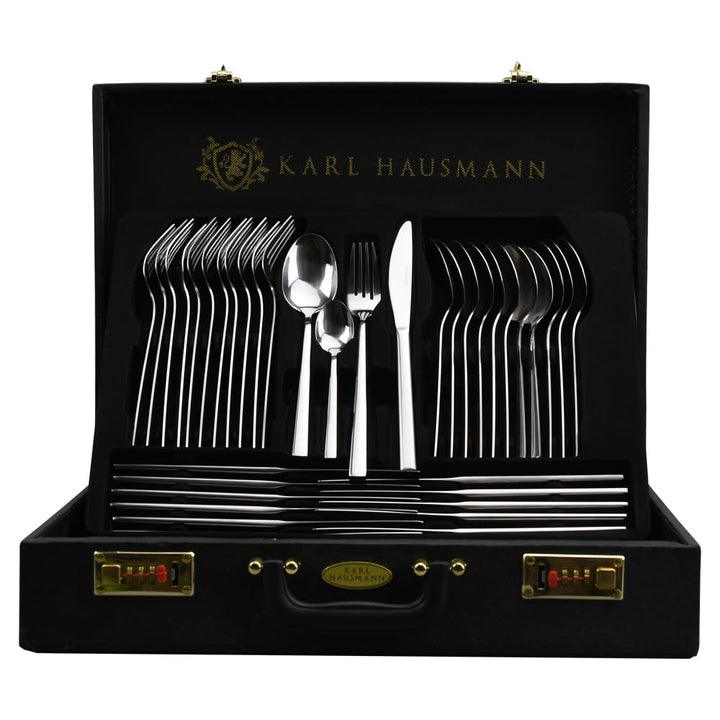 KARL HAUSMANN Besteck Set 12 Personen, 72 teilig Edelstahl Besteckset mit Koffer - Essbesteck mit Me