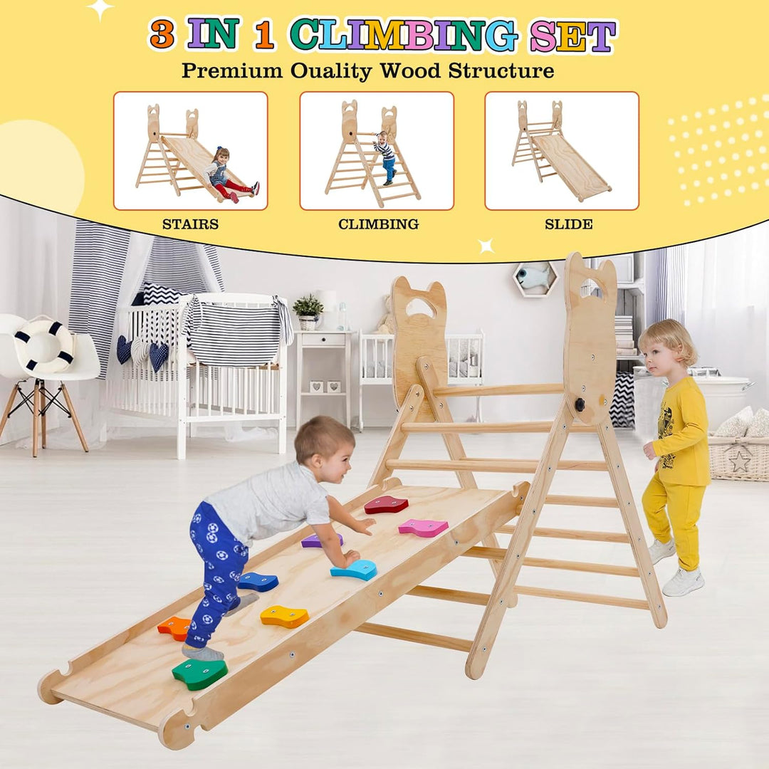 Ark miido Klettergerüst Indoor klettersteine 3-in-1 Montessori kletterdreieck mit Rutsche Faltbares