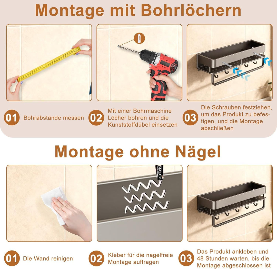 Dadregal Ohne Bohren 2 Stück, Duschablage Ohne Bohren, Shampoo Halterung für Dusche, Rostfreie Badez