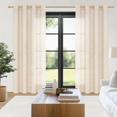 MRTREES Voile Gardinen kurz 2er-Set Leinenoptik Vorhang mit Ösen im Modernen Stores Gardinen Schals