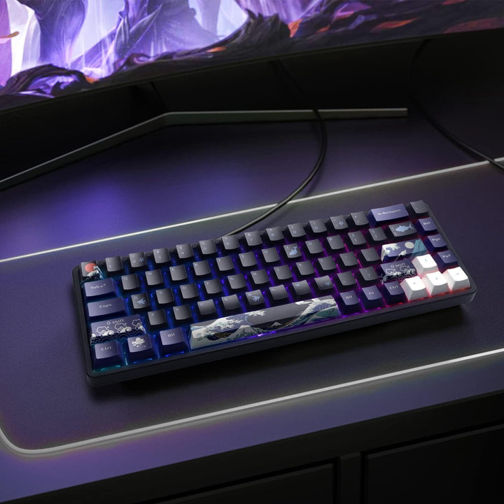 PBT Keycaps 60 Prozent, Great Wave Off Kanagawa Japanische Tastenkappen, DYE-Sub Custom Keycaps Set,