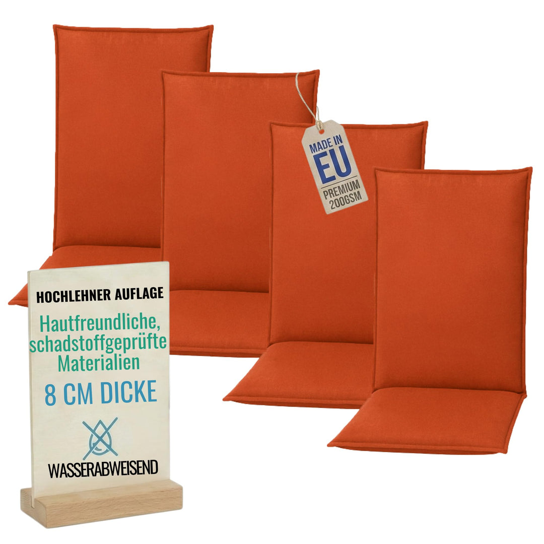 Hochlehner Auflagen 4er Set 120x50x8cm, Wasserabweisend | Premium-Material 200gsm, Extra dicke Polst