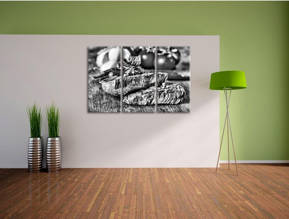 Pixxprint Saftiges Pfeffer Steak als Leinwandbild/Grösse: 3 Teilig (120x80) / Wandbild/Kunstdruck/fe