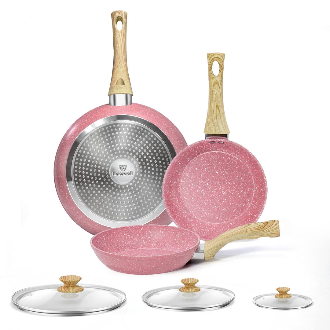 Pfannenset 3-teilig Blassrosa – Induktion Pfanne mit Deckel 20/24/28 cm, Antihaftbeschichtung in Pro