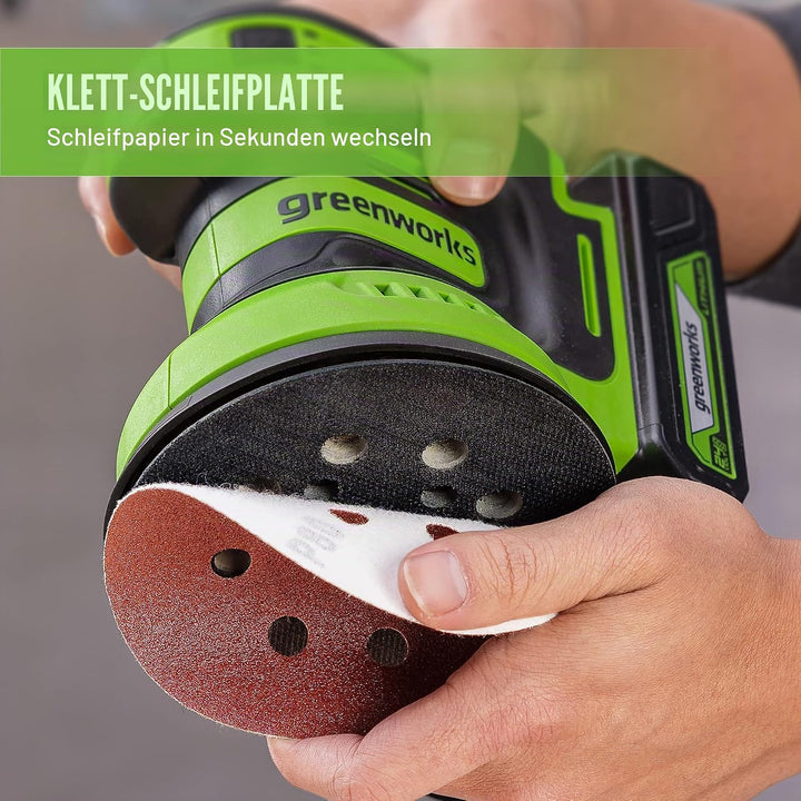 Greenworks 24V Exzenterschleifer, 5" Zufallsschleifer mit variabler Geschwindigkeit, nur Werkzeug