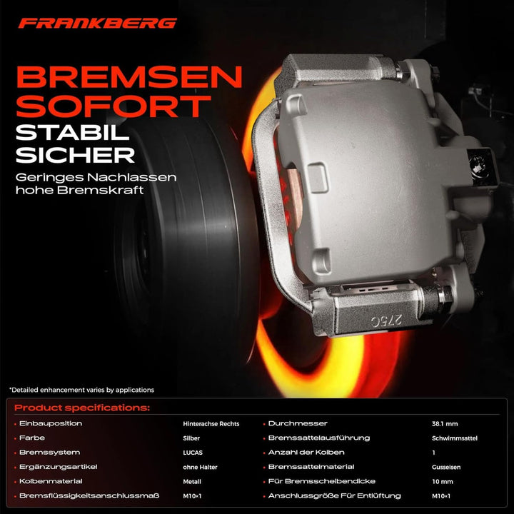 Frankberg Bremssattel Bremszange Hinten Rechts Kompatibel mit A4 8D2 B5 1.6L-2.8L 1994-1997 A4 Avant