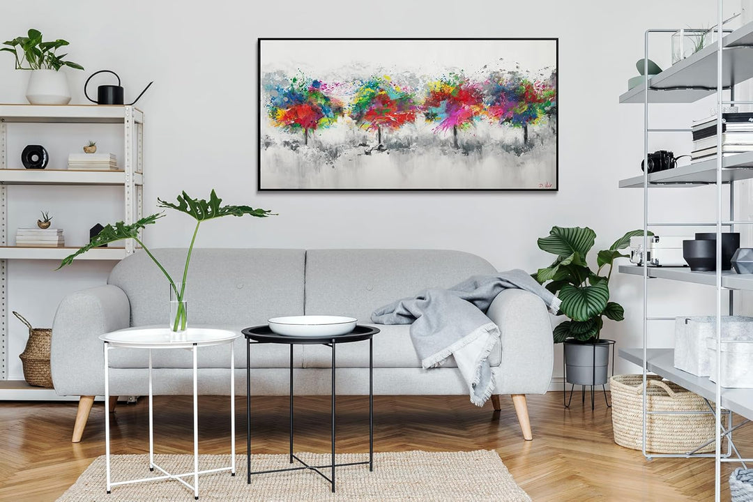 YS-Art Abstrakt Design Acryl Gemälde auf Leinwand bunter Wald handgemalt Wandbilder Wohnzimmer moder