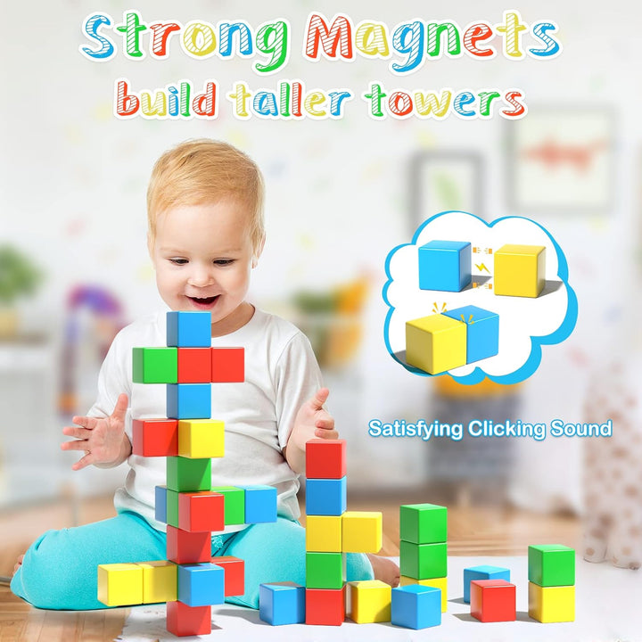 Asago Magnetische Bausteine Würfel 28 Stück, grosse Magnetsteine 34mm 3D Magnete Puzzle zum, Trainin