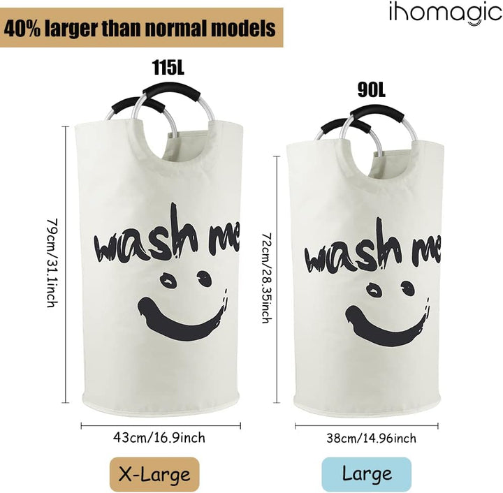 IHOMAGIC 115L Extra Gross Wäschesammler, Zusammenklappbare Wäschetonne 600D Oxford-Stoff Wäschesack