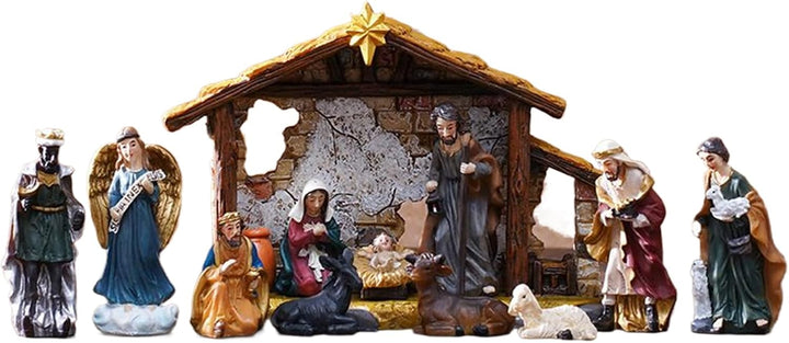 Generisch Krippenfiguren Set 12 Stück,Religiöse Jesus Geburt Skulpturen Resin | Katholisch Christlic