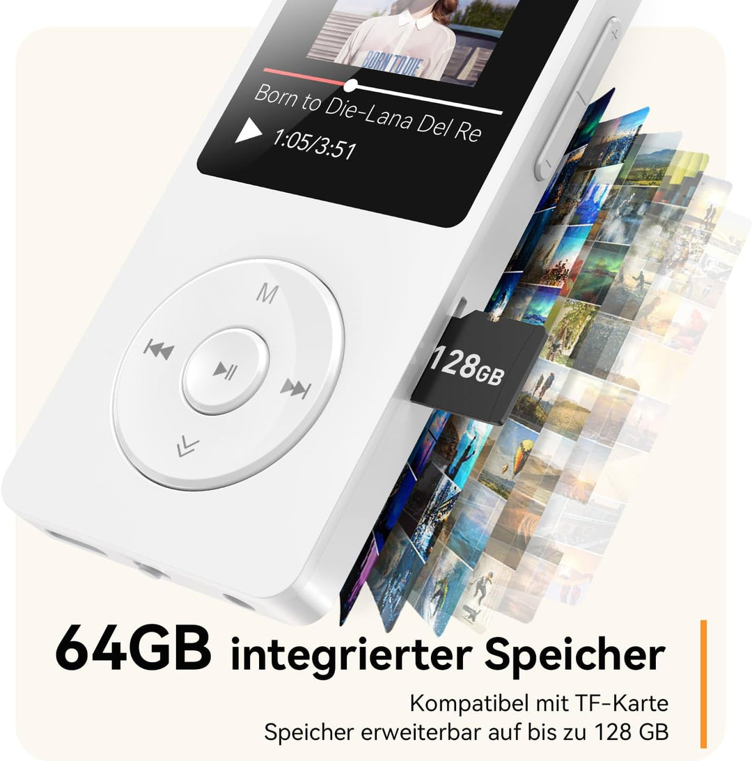 AGPTEK 64GB MP3 Player Bluetooth 5.3 mit Lautsprecher, 40 Stunden Akkulaufzeit Kleiner und klassisch